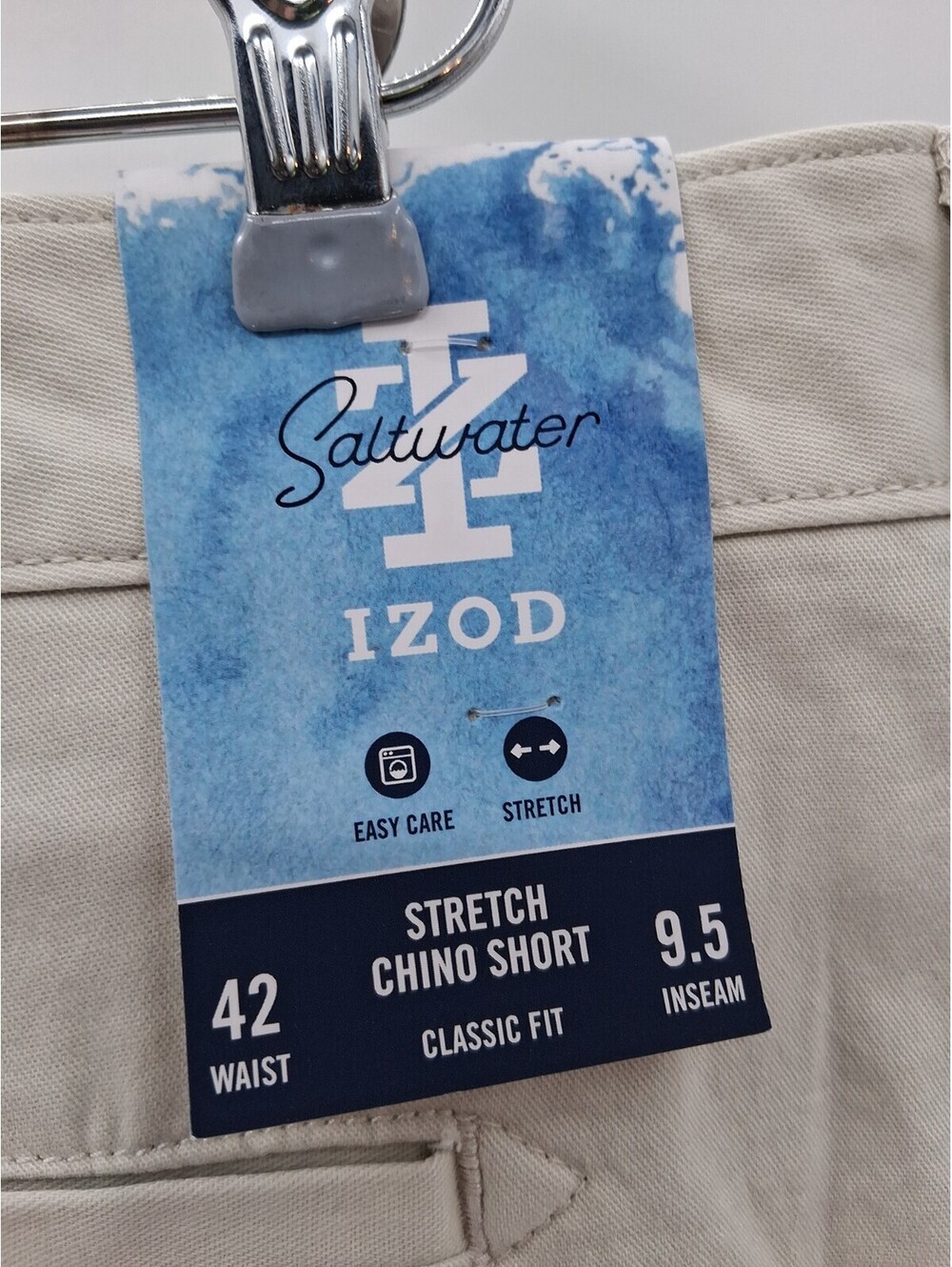 Izod Saltwater Shorts Mens 42 Beige Stretch Chino Golf Casual Lightweight Work - Picture 3 of 8